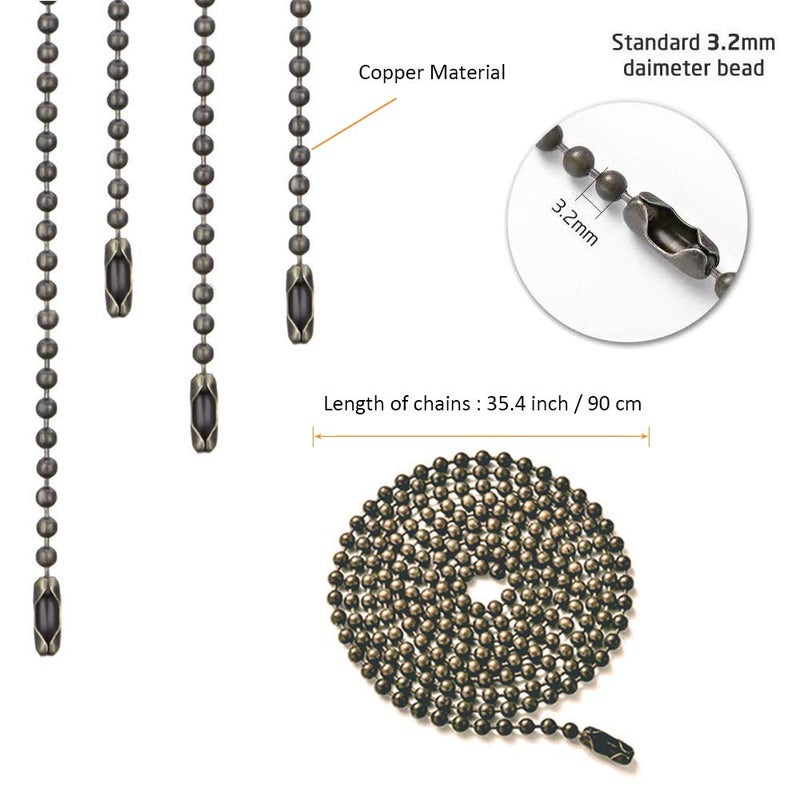 Wayilea Ceiling Fan Pulls Chain, 4 Pack Fan Extension Chain 90cm long, 4 PCS Hooks 8 PCS Connectors for Light/Lamp Extender Replacement (3.2mm Beaded Oil Rubbed Bronze Chain) - Image 3